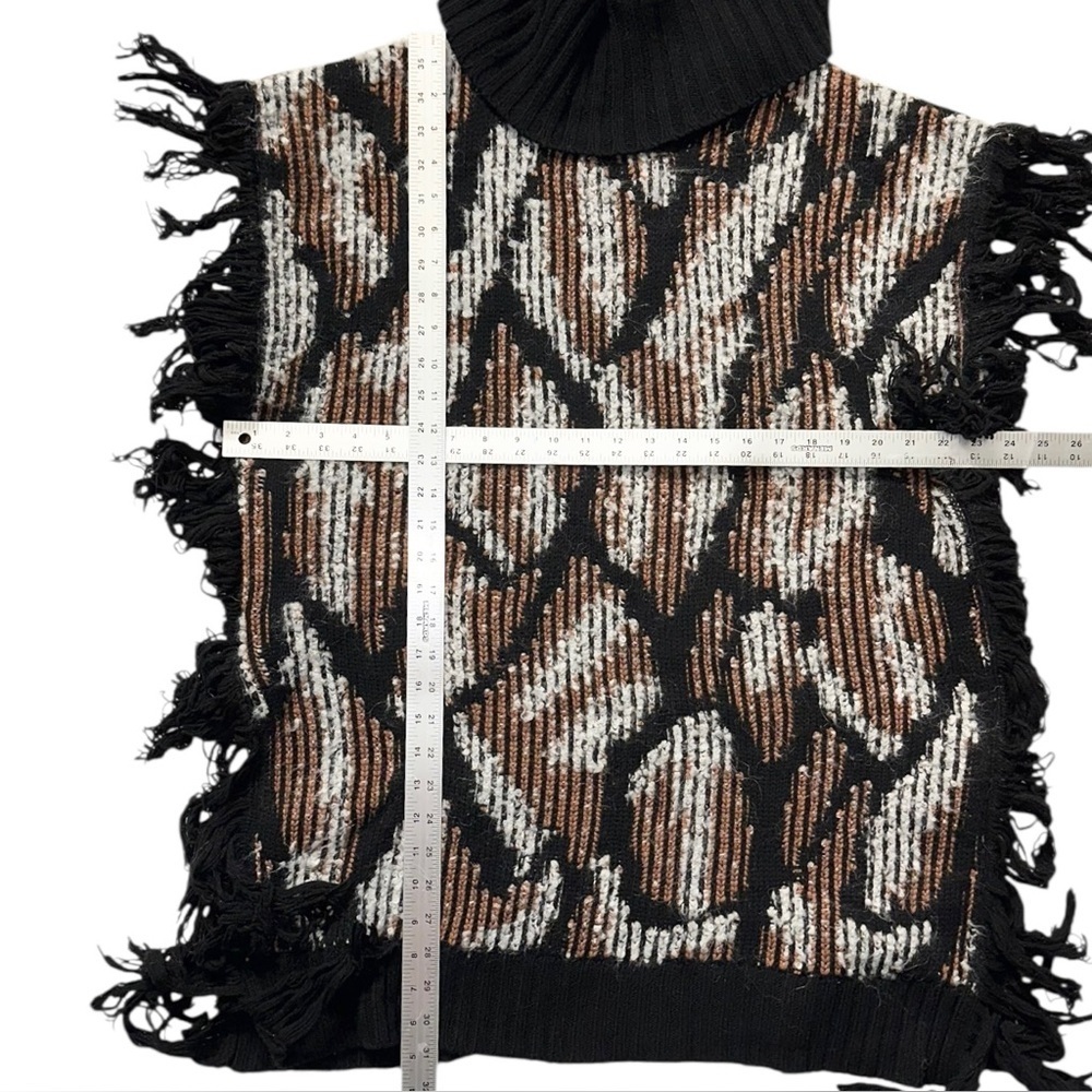 Women’s Cowl Neck Fringe Wool Alpaca Blend Combo Poncho Sweater M/L - Picture 9 of 9